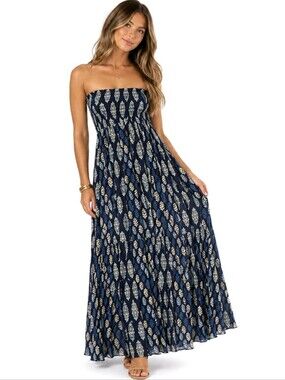 Miss June Paris Party Dress Blue Flowy Maxi Size OS NEW